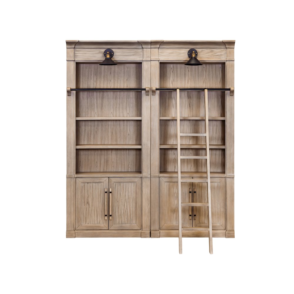 Two 8' Tall Bookcase Wall With Ladder, Storage Organizer, Display Shelf, Brown