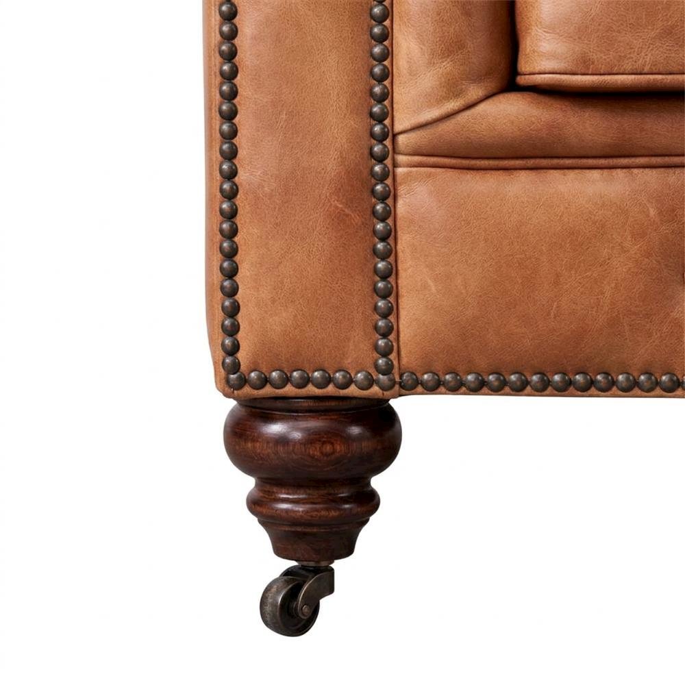 Leather Chesterfield Accent Armchair with Wood Frame, Light Brown