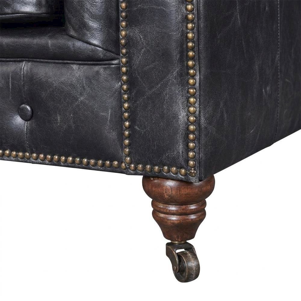 Leather Chesterfield Loveseat, Button-Tufted Wood Frame, Slate