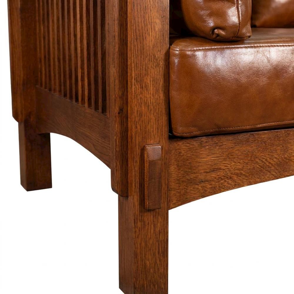 Quarter Sawn Oak and Leather Mission Style Sofa, Michael's Cherry