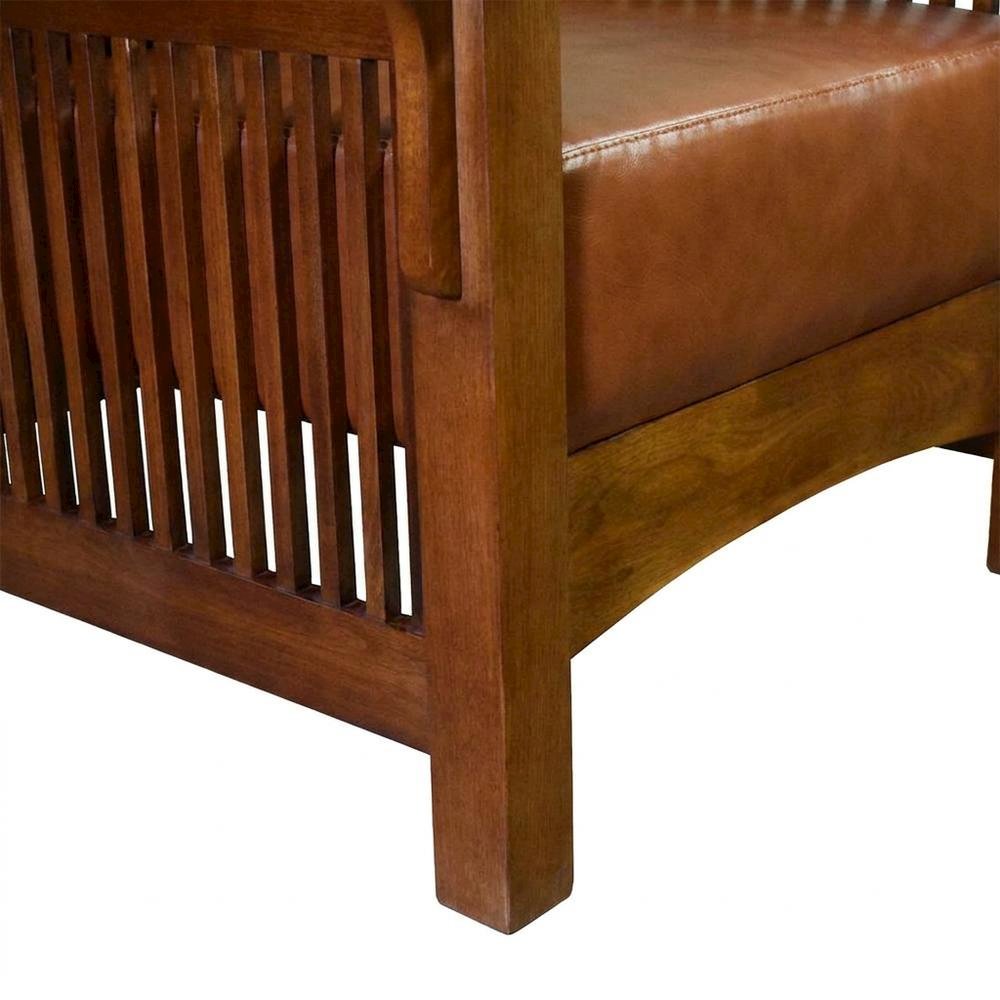 Solid Wood Leather Accent Club Chair, Mission Arms, Michael's Cherry