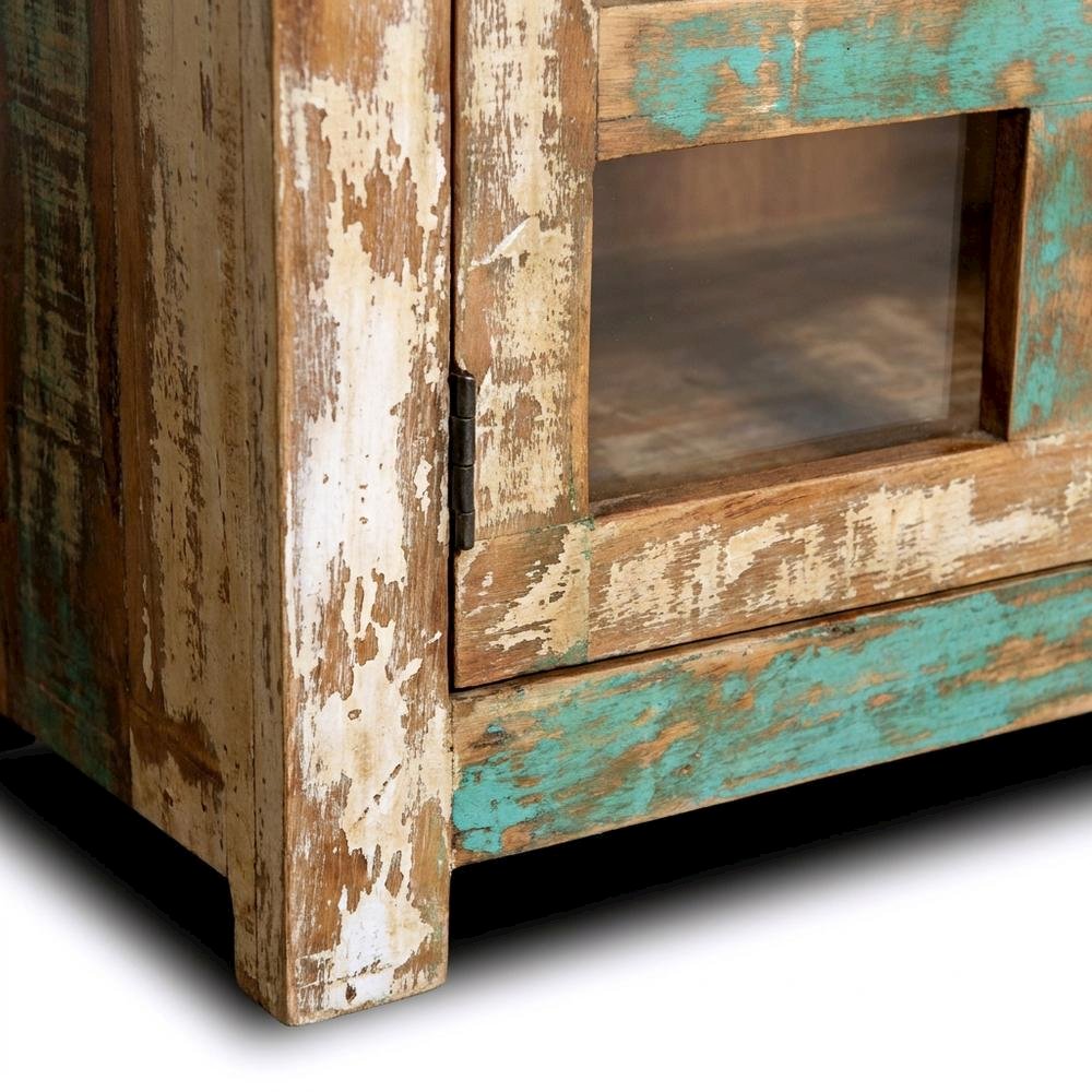 Solid Wood TV Stand with Glass Doors, Entertainment Console, multi-color