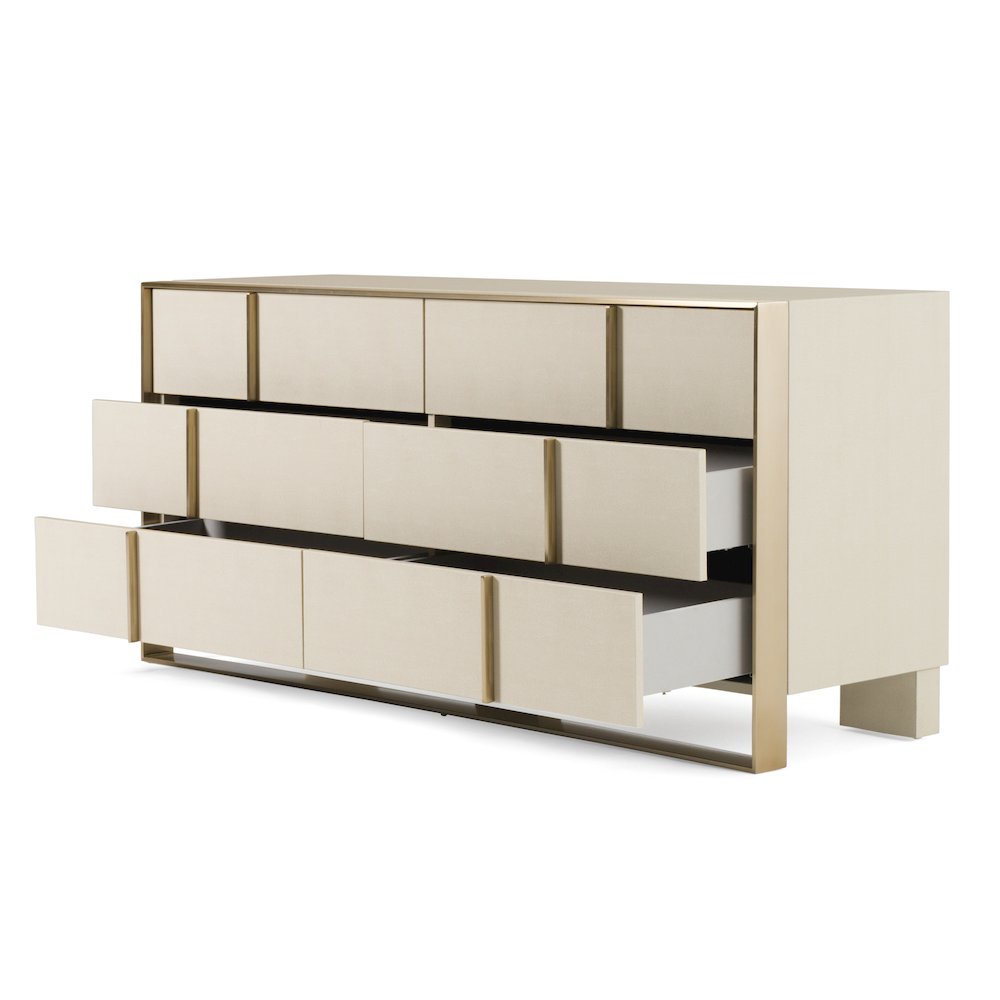 Nova Domus Cartier - Modern Beige Shagreen and Brushed Brass Dresser