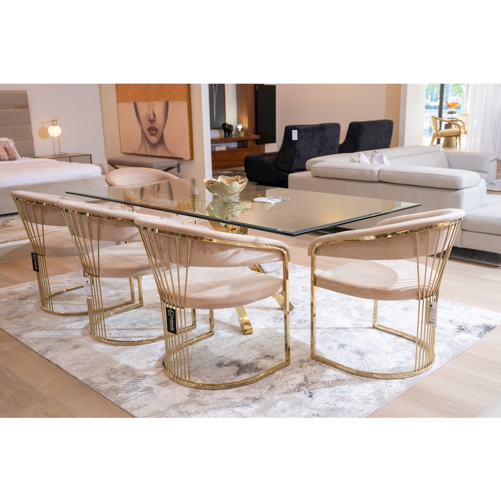 Linda - Modern Beige Velvet and Gold Dining Chair