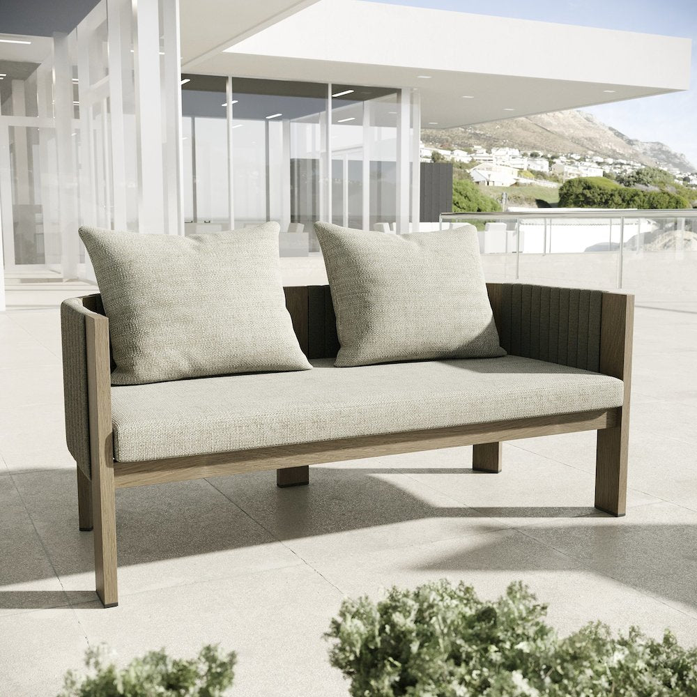 Renava Salvora - Outdoor Beige Fabric & Grey Rope Loveseat