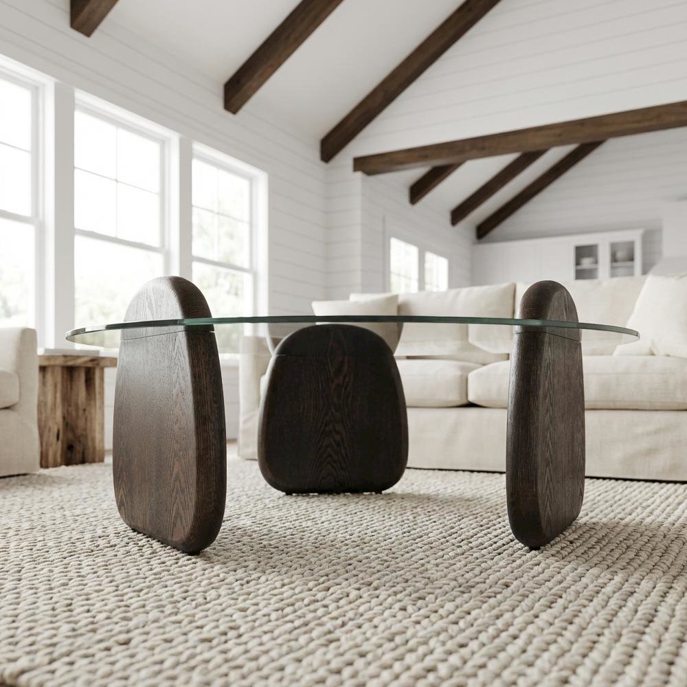 Brown Glass and Manufactured Wood Coffee Table with Dark Walnut Finish
