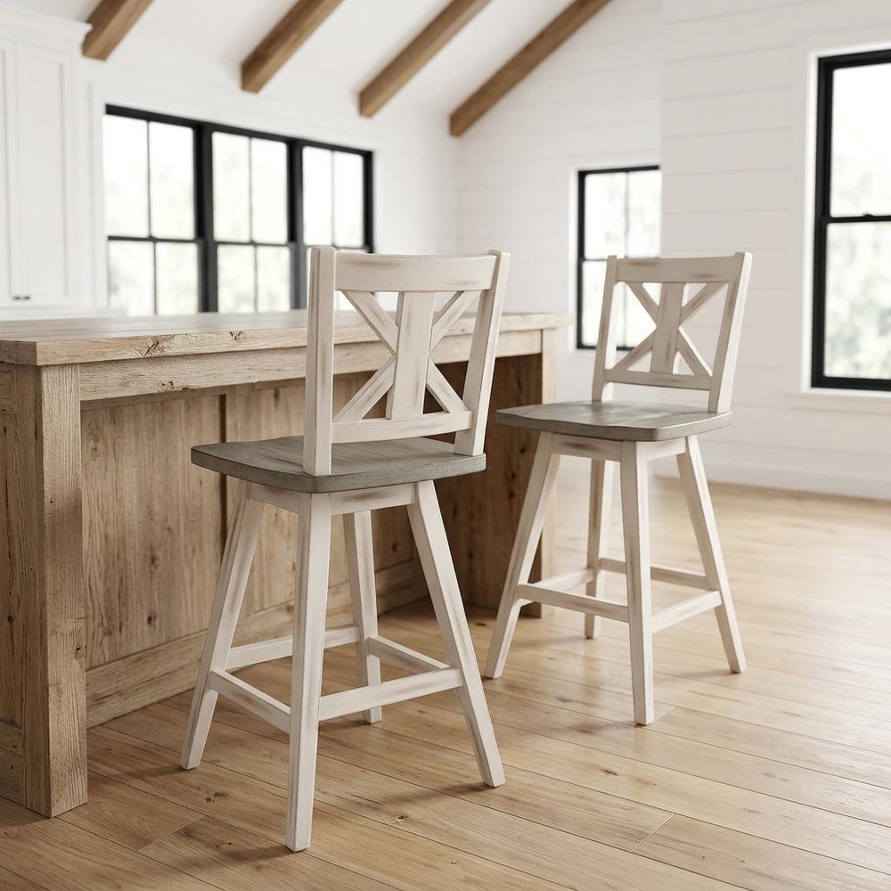 Wood Swivel Counter Stools with Back, Gray and Black, Set of 2