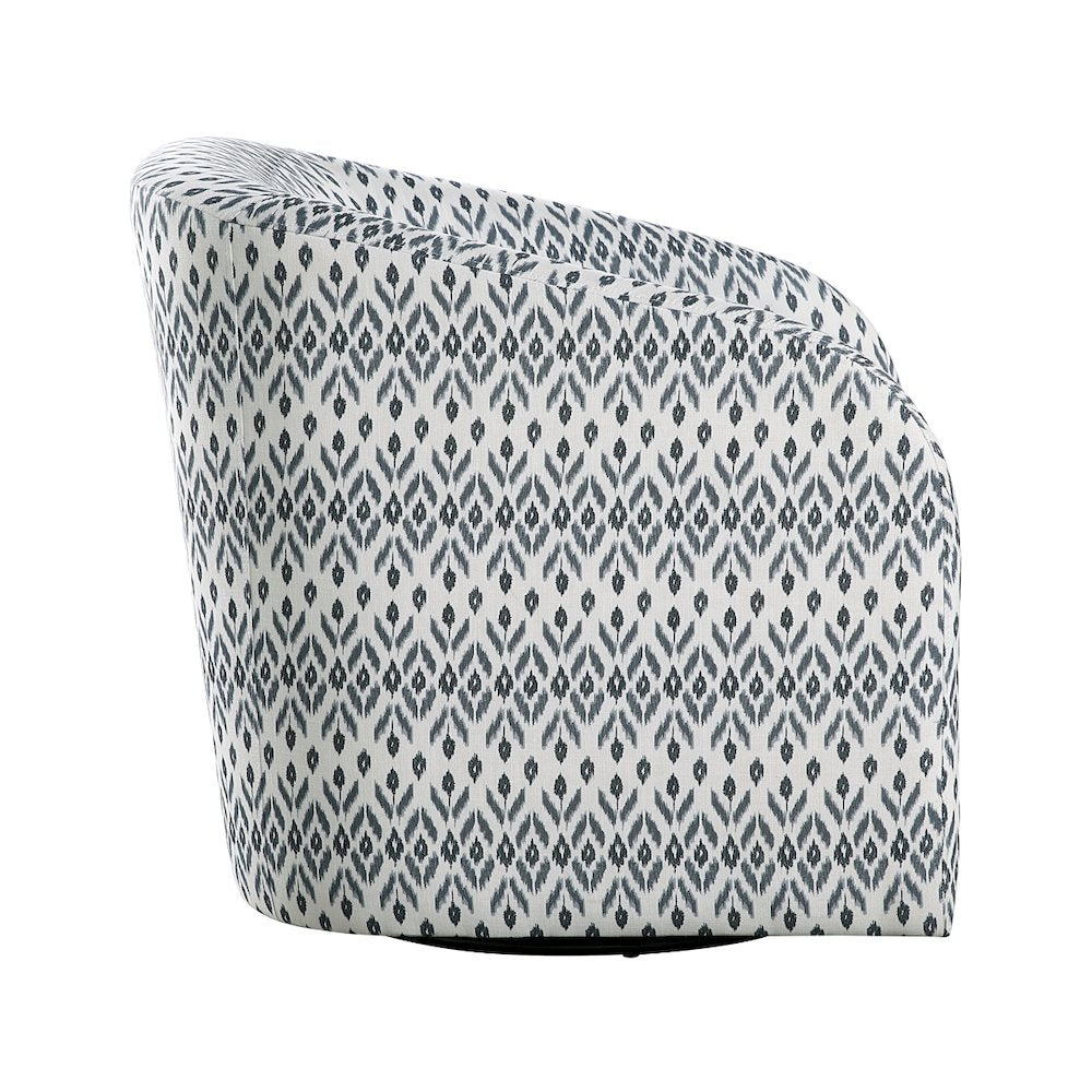 Lexicon Augustine Textured Swivel Chair in Blue and White tribal pattern