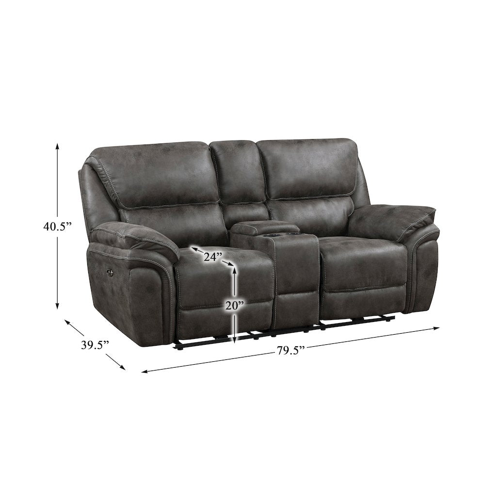Proctor Microfiber Power Double Reclining Love Seat In Gray