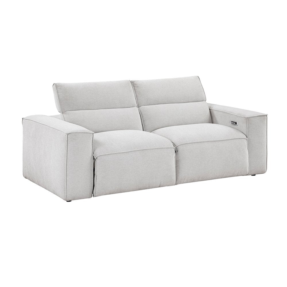 Phoebe Microfiber Power Double Reclining Love Seat in Light Gray