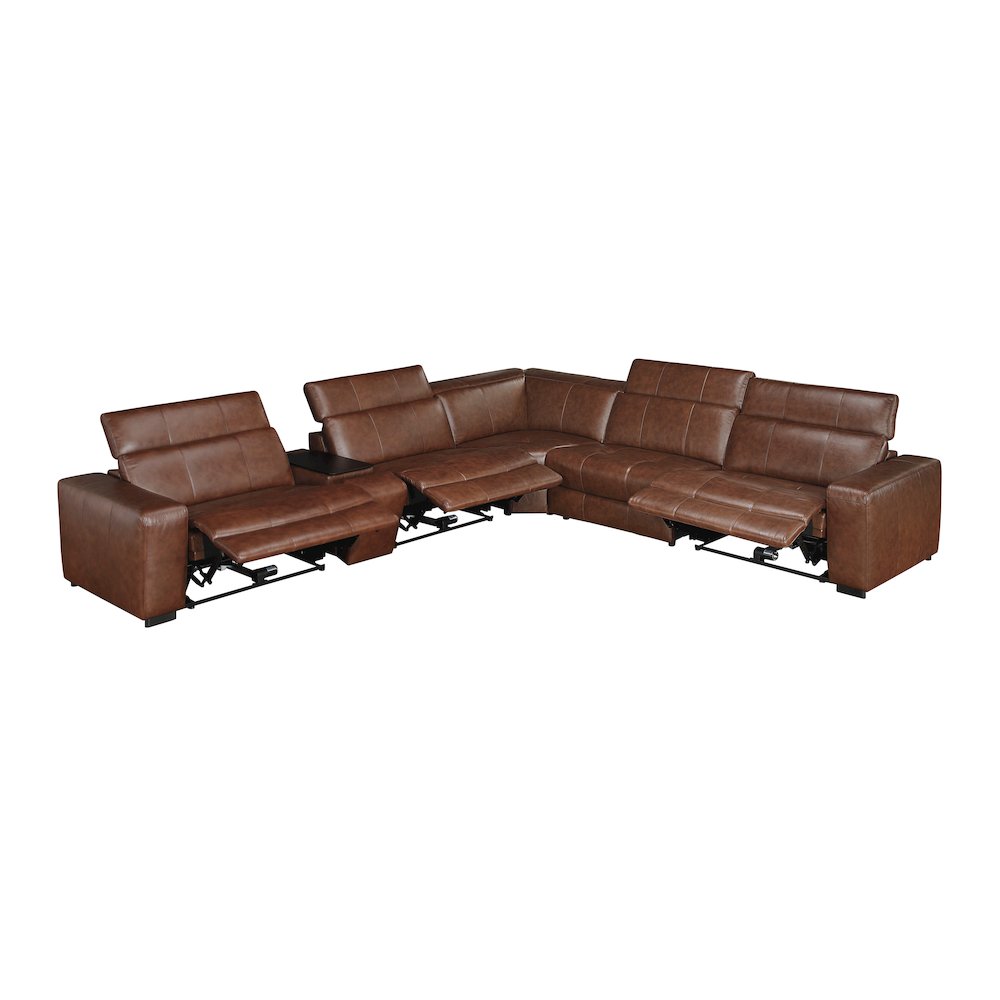 Sutton Leather 6-Piece Modular Power Reclining Sectional in Brown