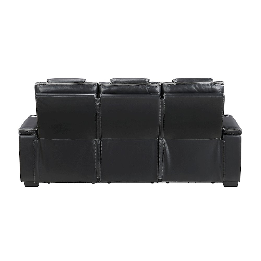 Apex Leather Power Double Reclining Sofa with LED Lighting in Black