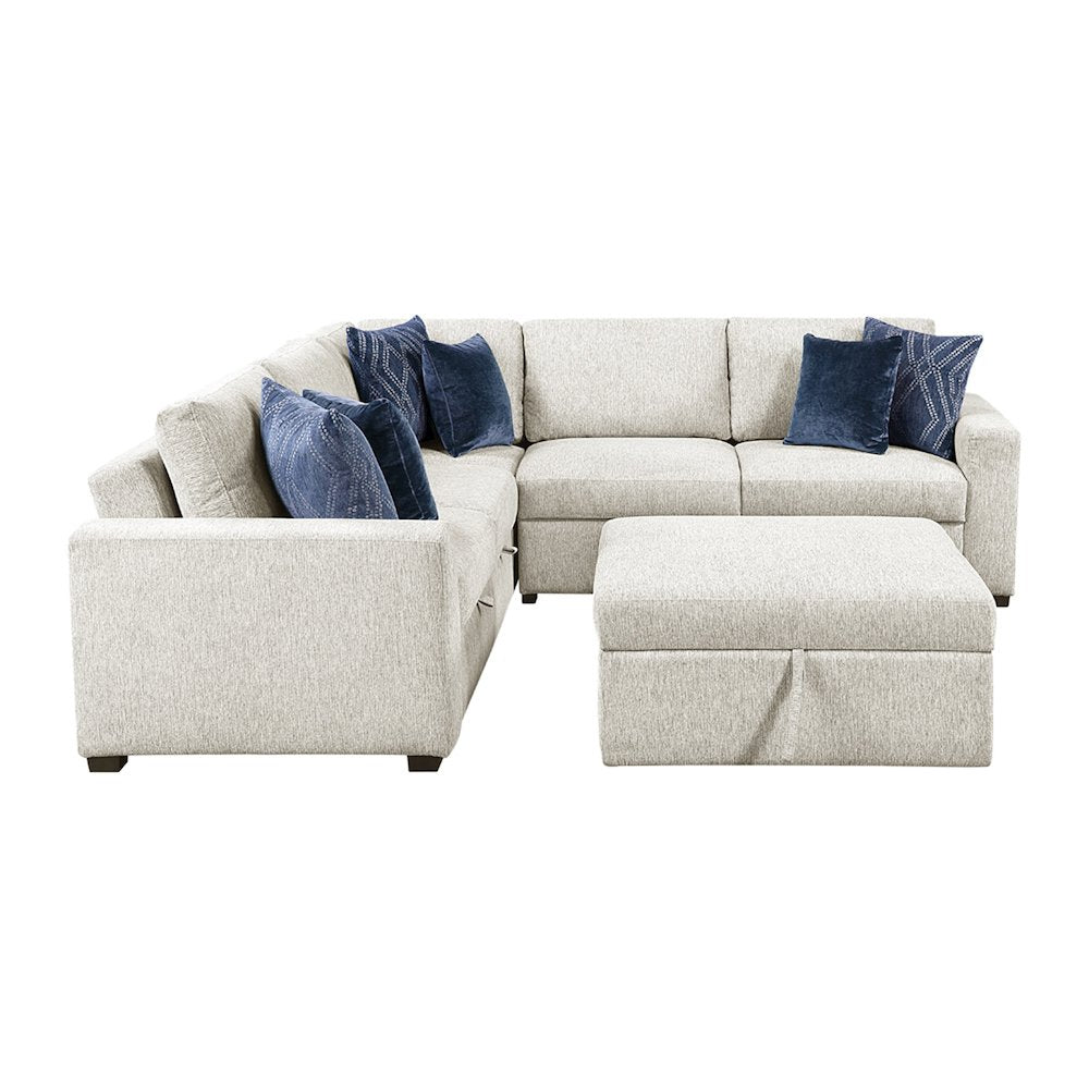 Isla Microfiber 4-Piece Sectional with Pull-out Bed and Ottoman in Beige