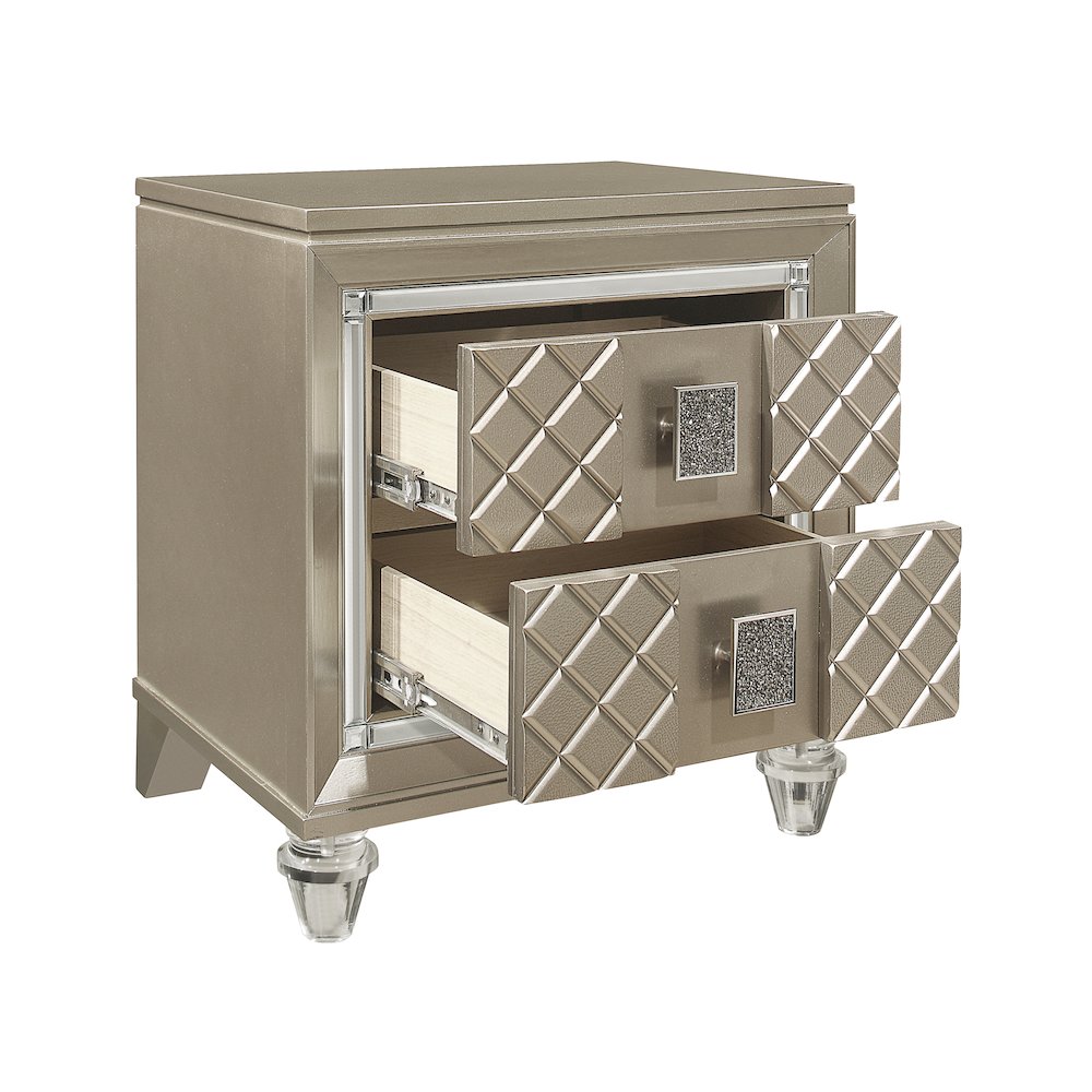 Loudon Asian Hardwood Nightstand in Champagne Metallic