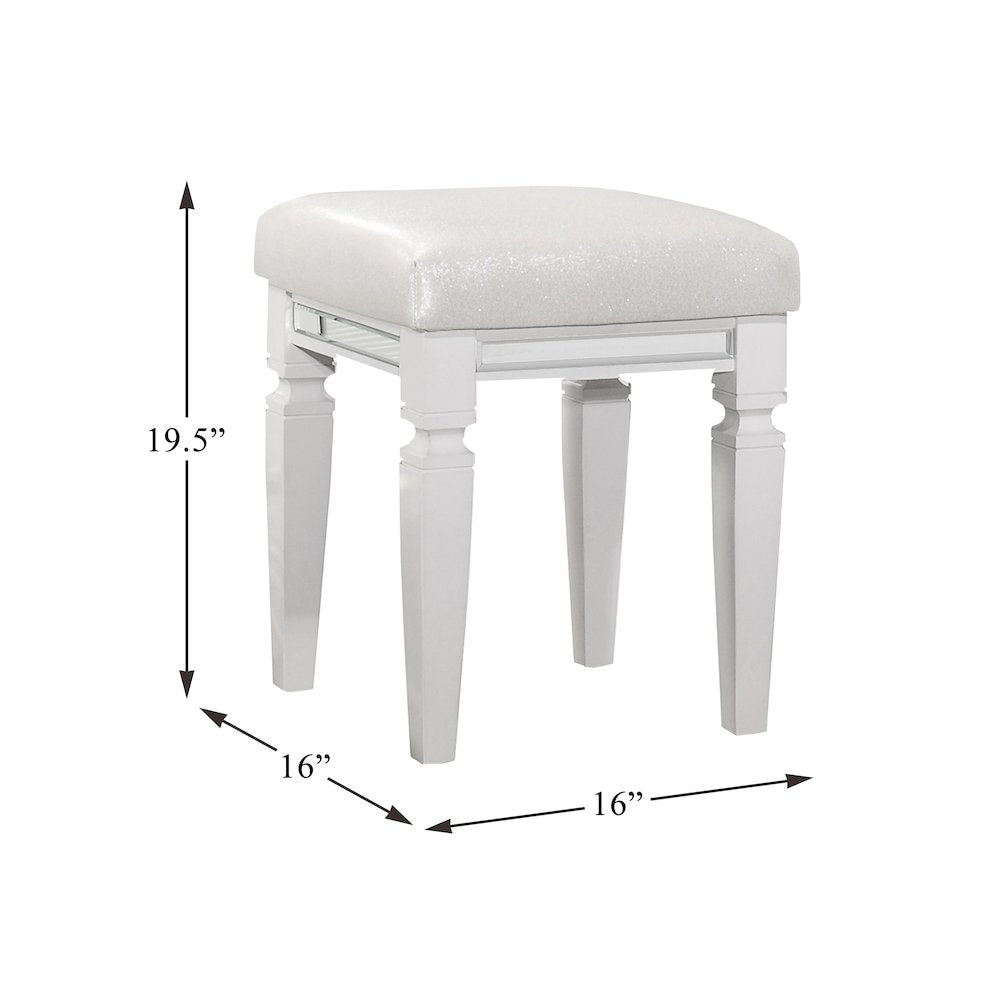 Tamsin Asian Hardwood Vanity Stool in White Metallic
