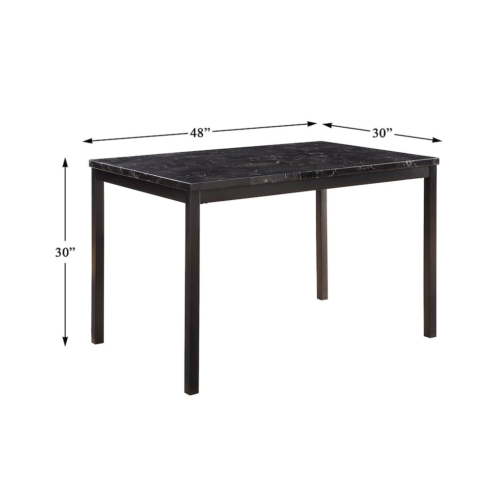 Tempe Faux Marble Top Dining Room Table in Black Metal Finish