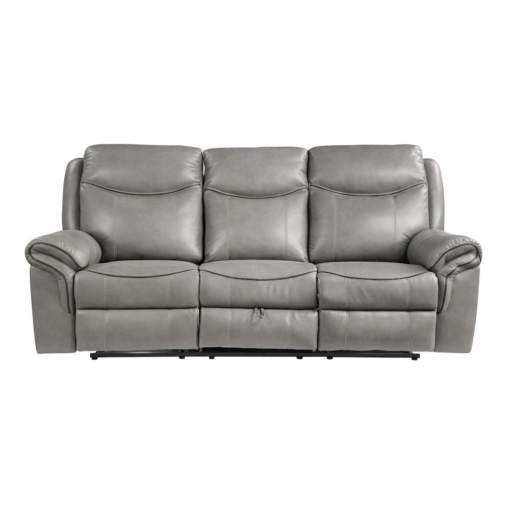 Aram Faux Leather Double Reclining Sofa In Gray