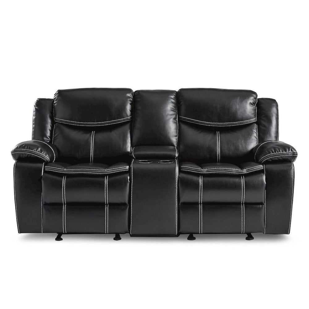 Bastrop Faux Leather Double Glider Reclining Loveseat In Black Leather