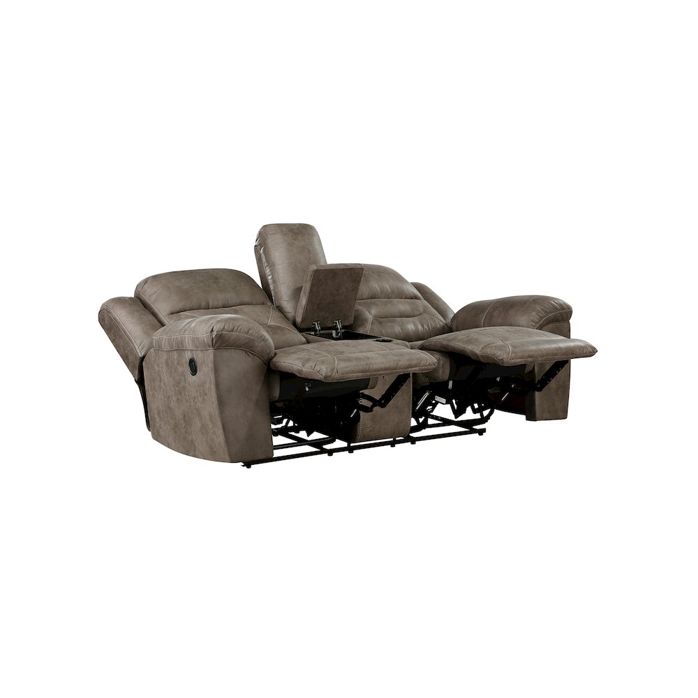 Hazen Microfiber Double Reclining Love Seat With Center Console In Brown