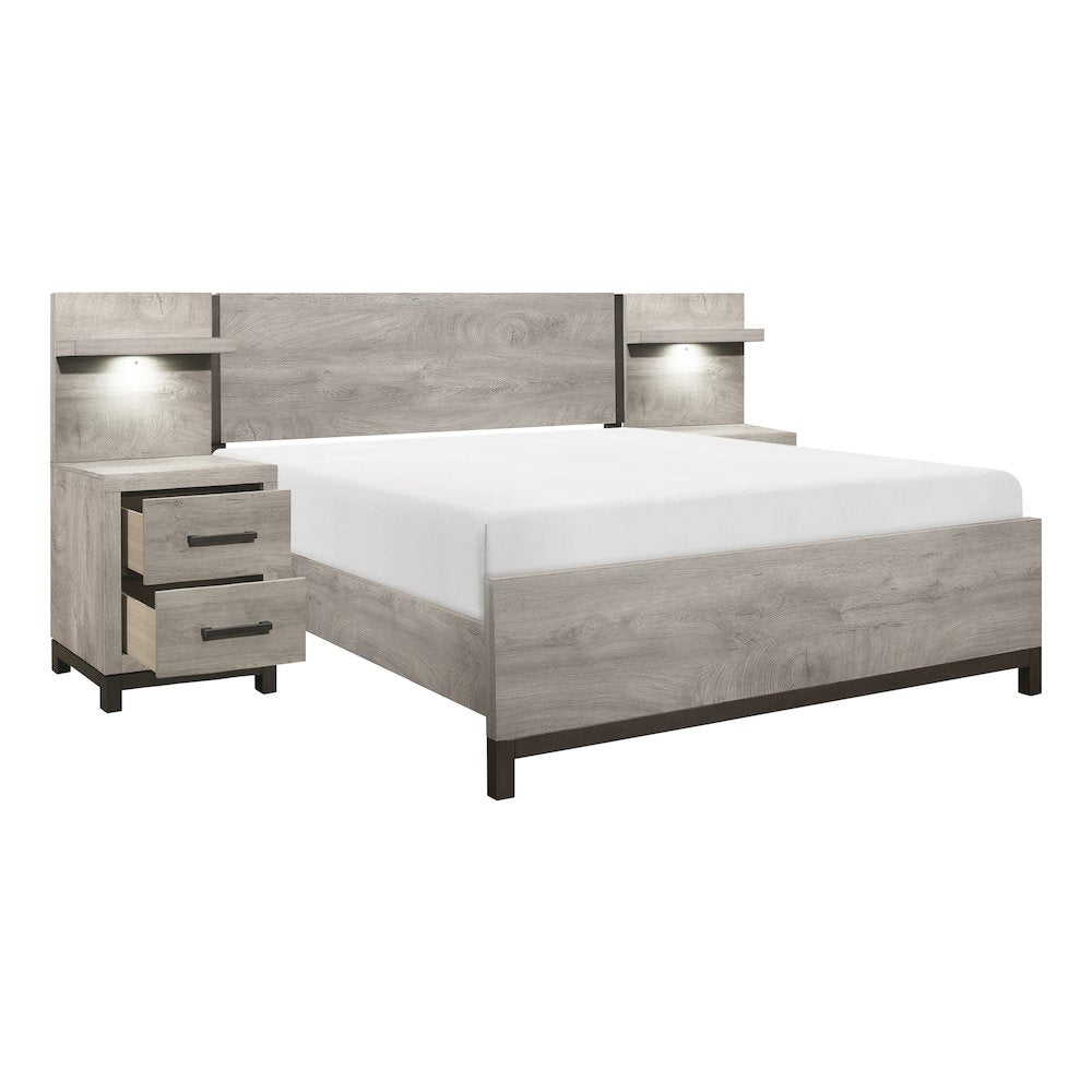 Zephyr Rubberwood 5pc Set Full Wall Bed in Light Gray