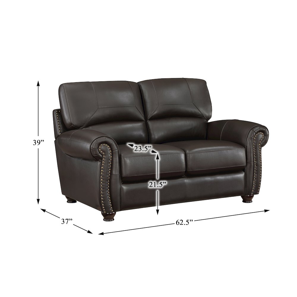 Foxborough Leather Love Seat In Dark Brown
