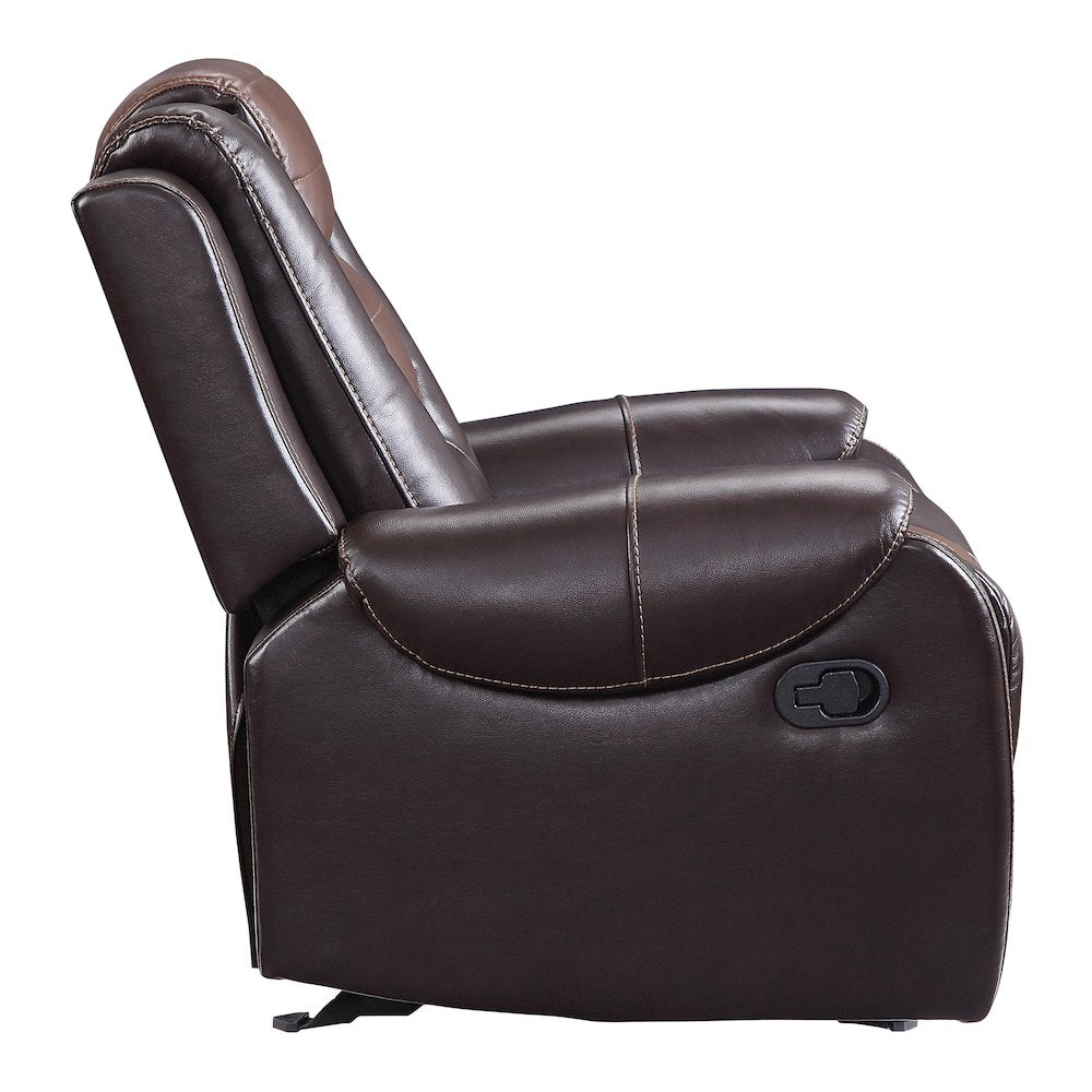 Briscoe Faux Leather Glider Reclining Chair In Light And Dark Brown