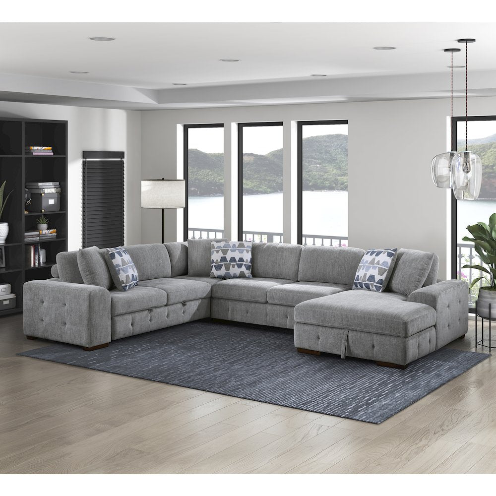 Lexicon Raife Chenille 4-Piece Sectional with Right Chaise in Gray