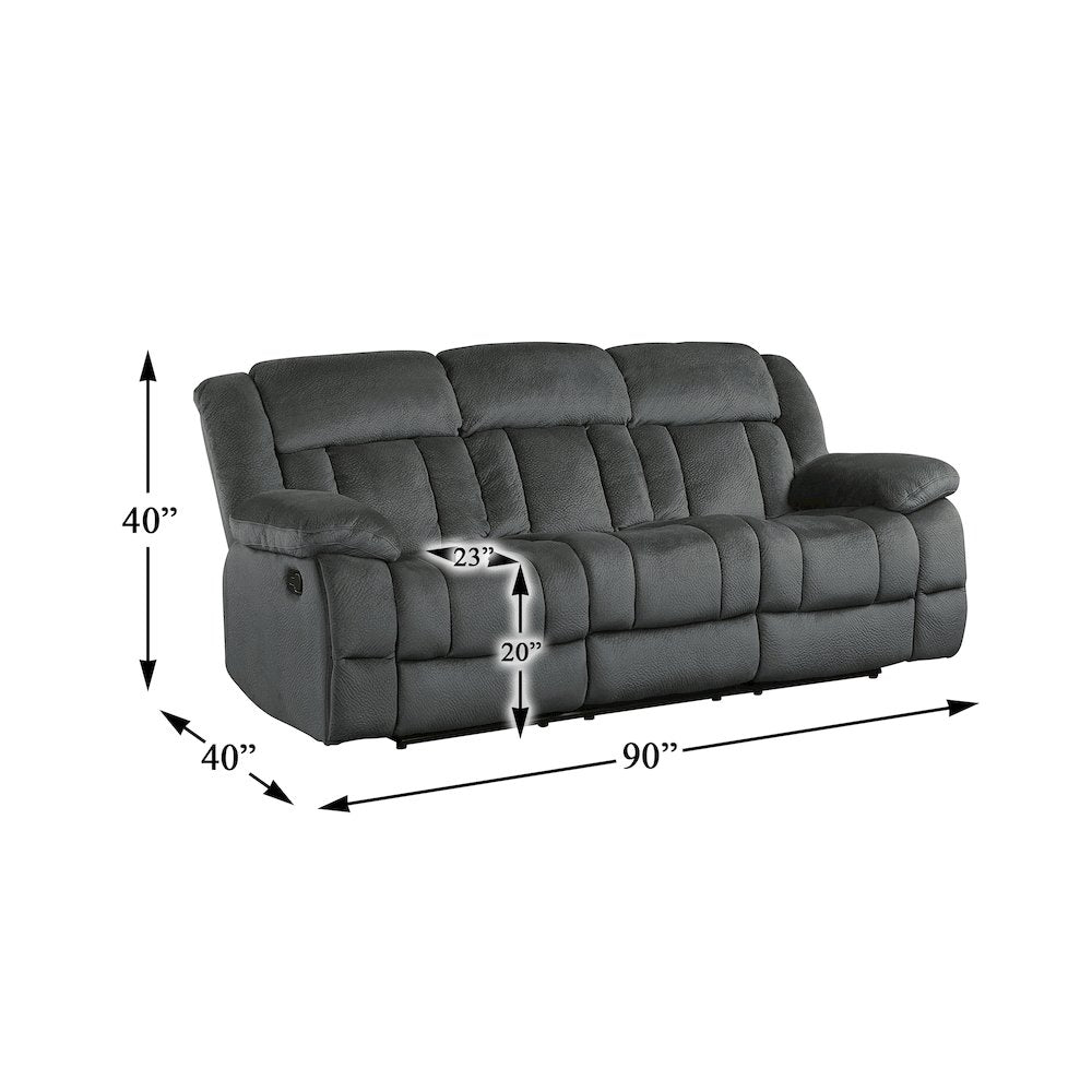 Laurelton Microfiber Double Reclining Sofa, Charcoal In Charcoal