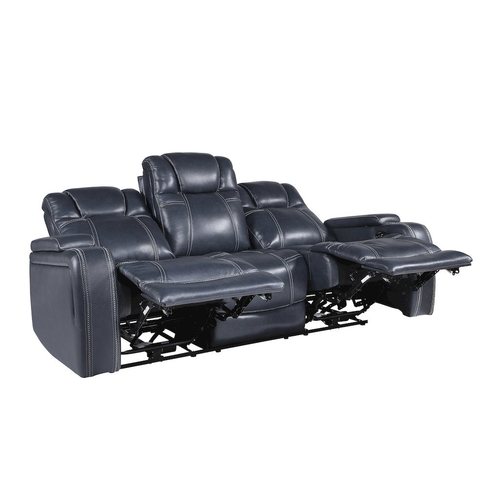 Lexicon Keziah Leather Power Double Reclining Sofa with Power Headrests in Blue