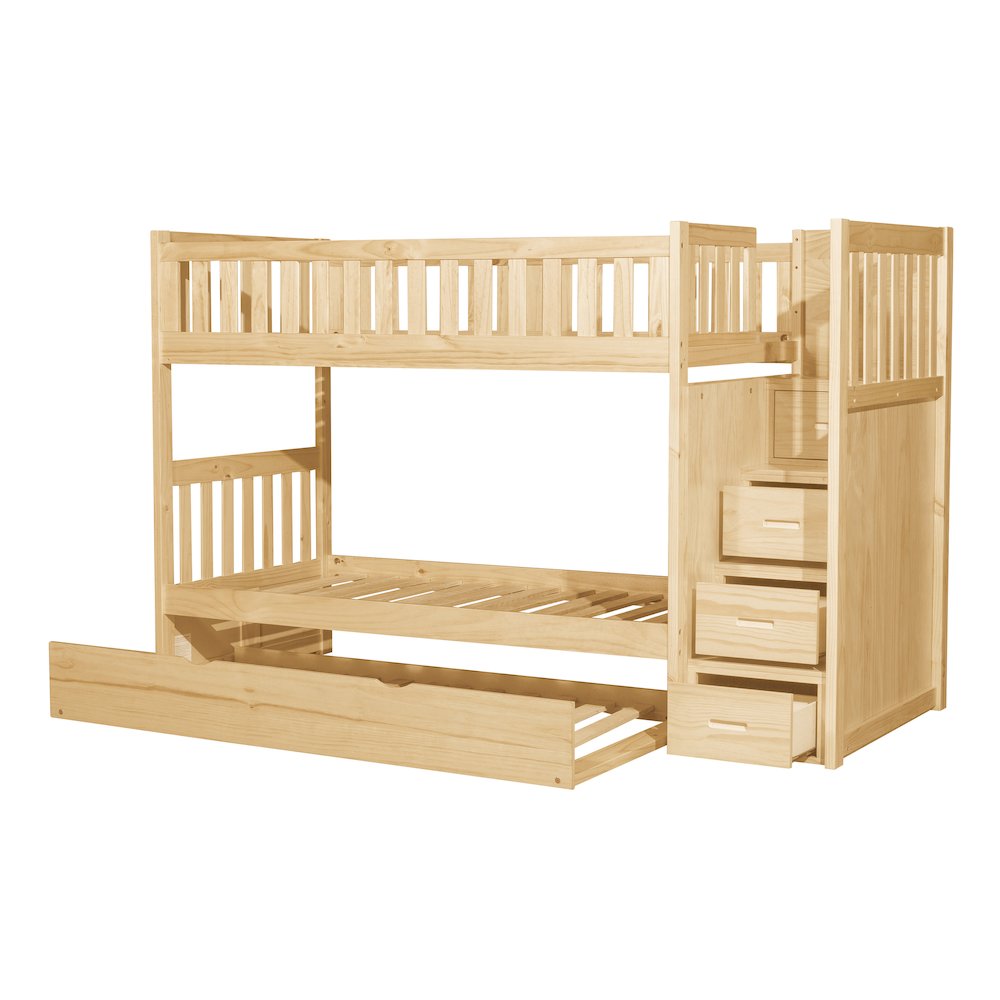Bartly Pine Bunk Bed with Reversible Step Storage in Natural Pine