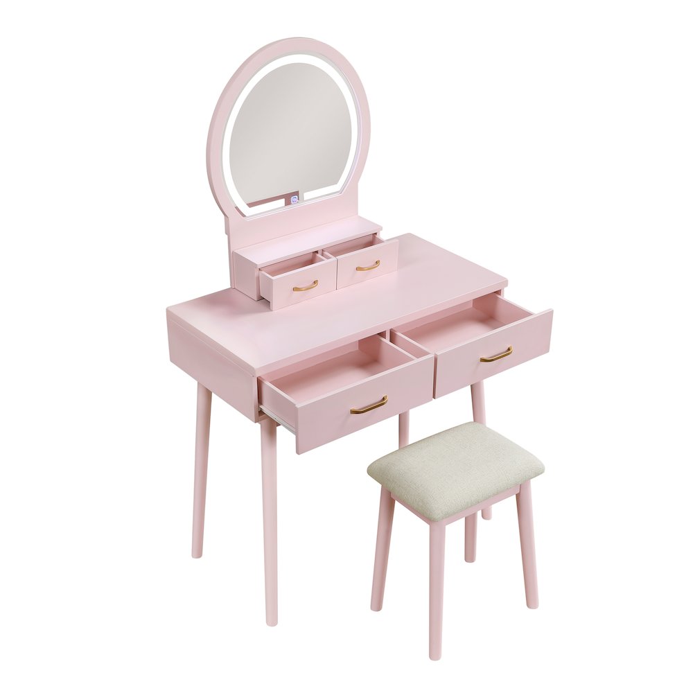 Camilla Acacia Vanity Dresser with Mirror and Stool in Pink