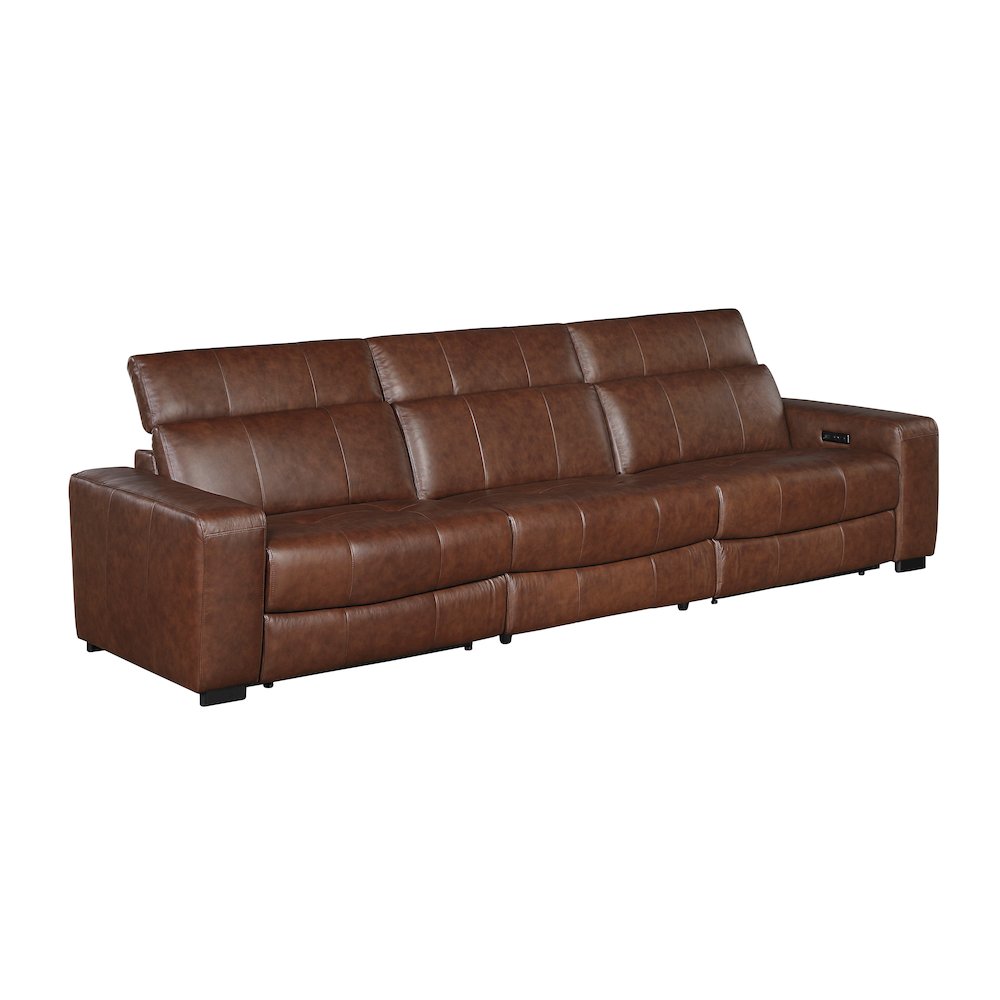 Sutton Leather Power Double Reclining Sofa with Power Headrests in Brown