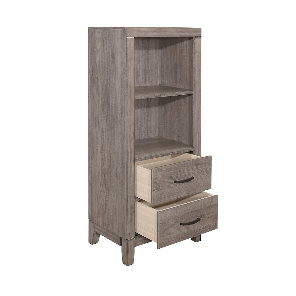 Woodrow Asian Hardwood Queen Bed with Bookcase Headboard in Gray