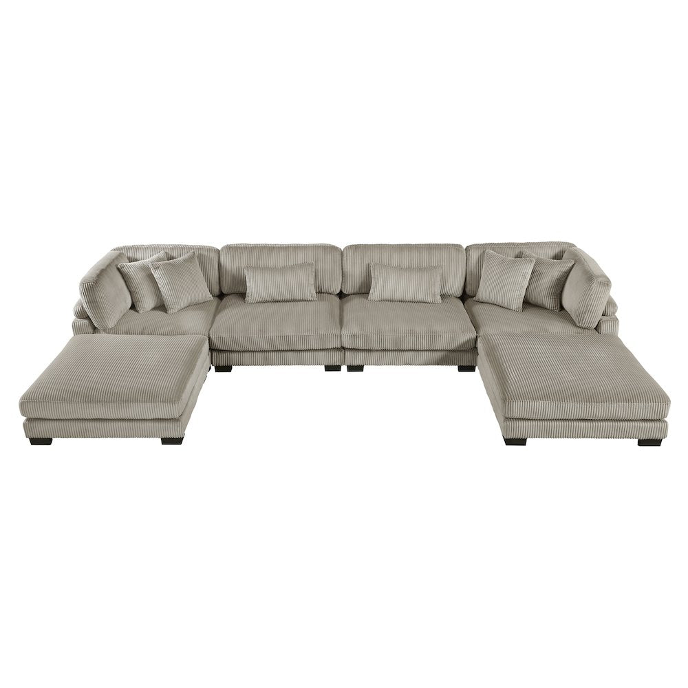 Traverse Corduroy 6-Piece Modular Sectional with Ottomans in Taupe