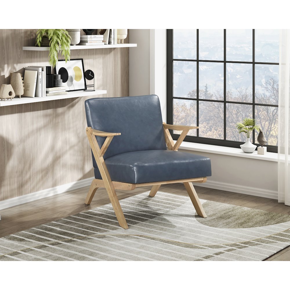Gideon Faux Leather Accent Chair in Blue