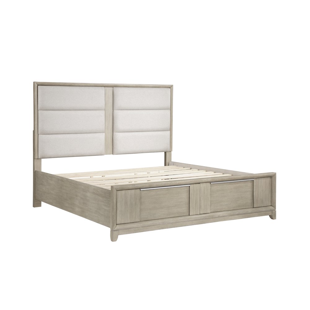 Mckewen Asian Hardwood QN Platform Bed w Footboard Storage in Light Gray