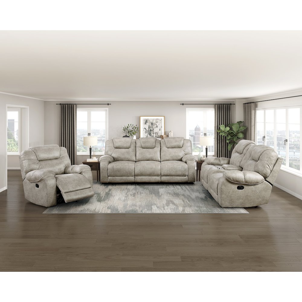 Gainesville Microfiber Double Reclining Sofa in Pewter
