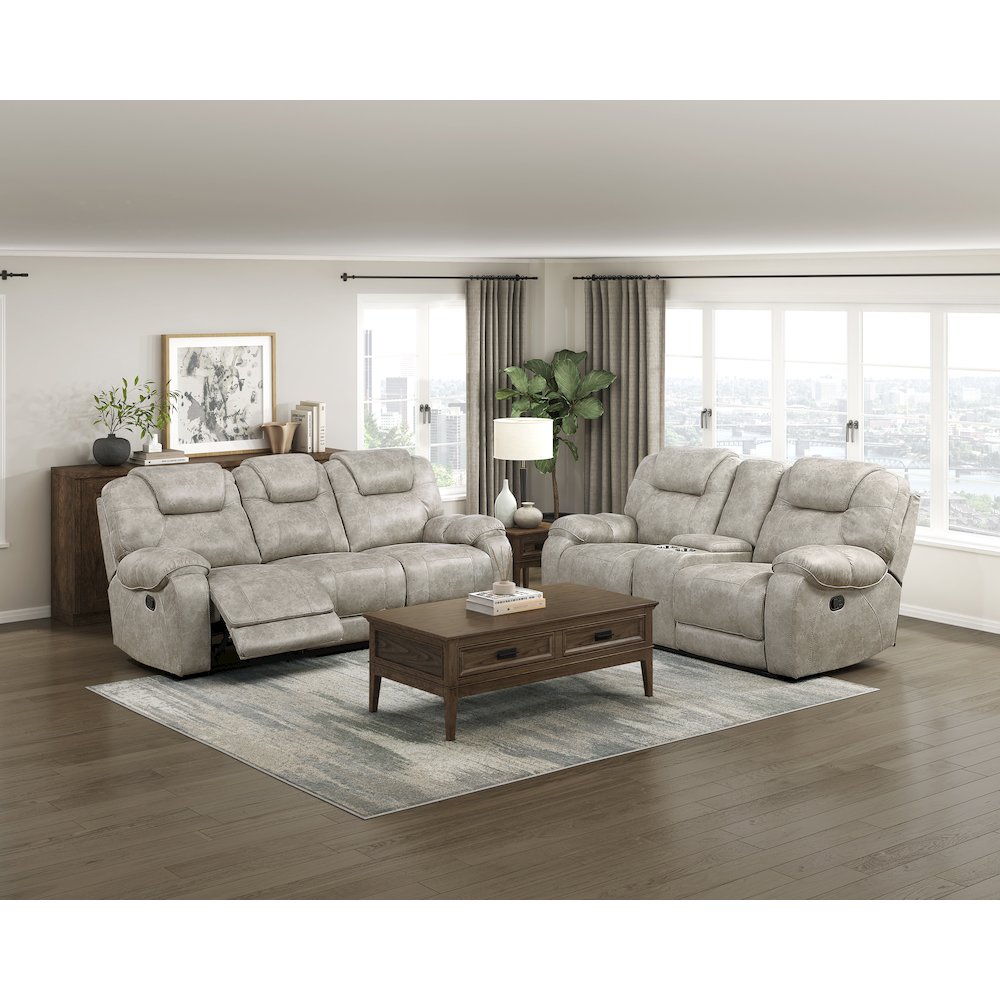Gainesville Microfiber Dbl Rclng Love Seat with Center Console in Pewter