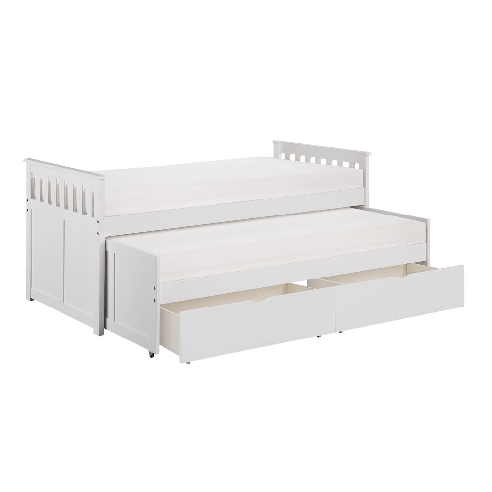 Galen Pine Twin/Twin Bed with Storage Boxes in White