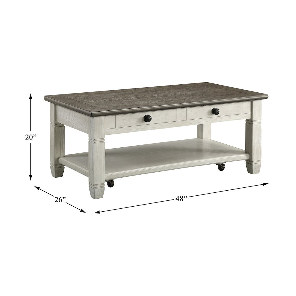 Granby Pine Cocktail Table in 2-Tone (Rosy Brown and Antique White)