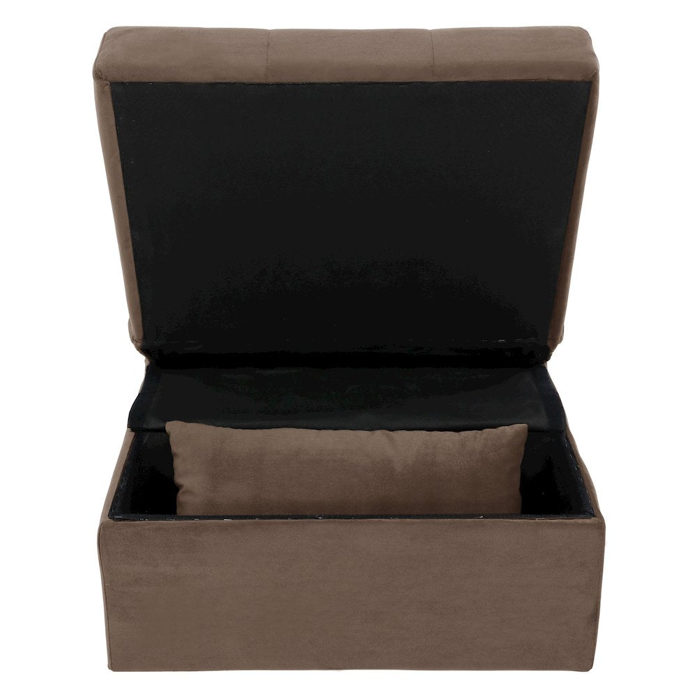 Garrell Velvet Storage Bench with Pull-Out Ottoman in Brown