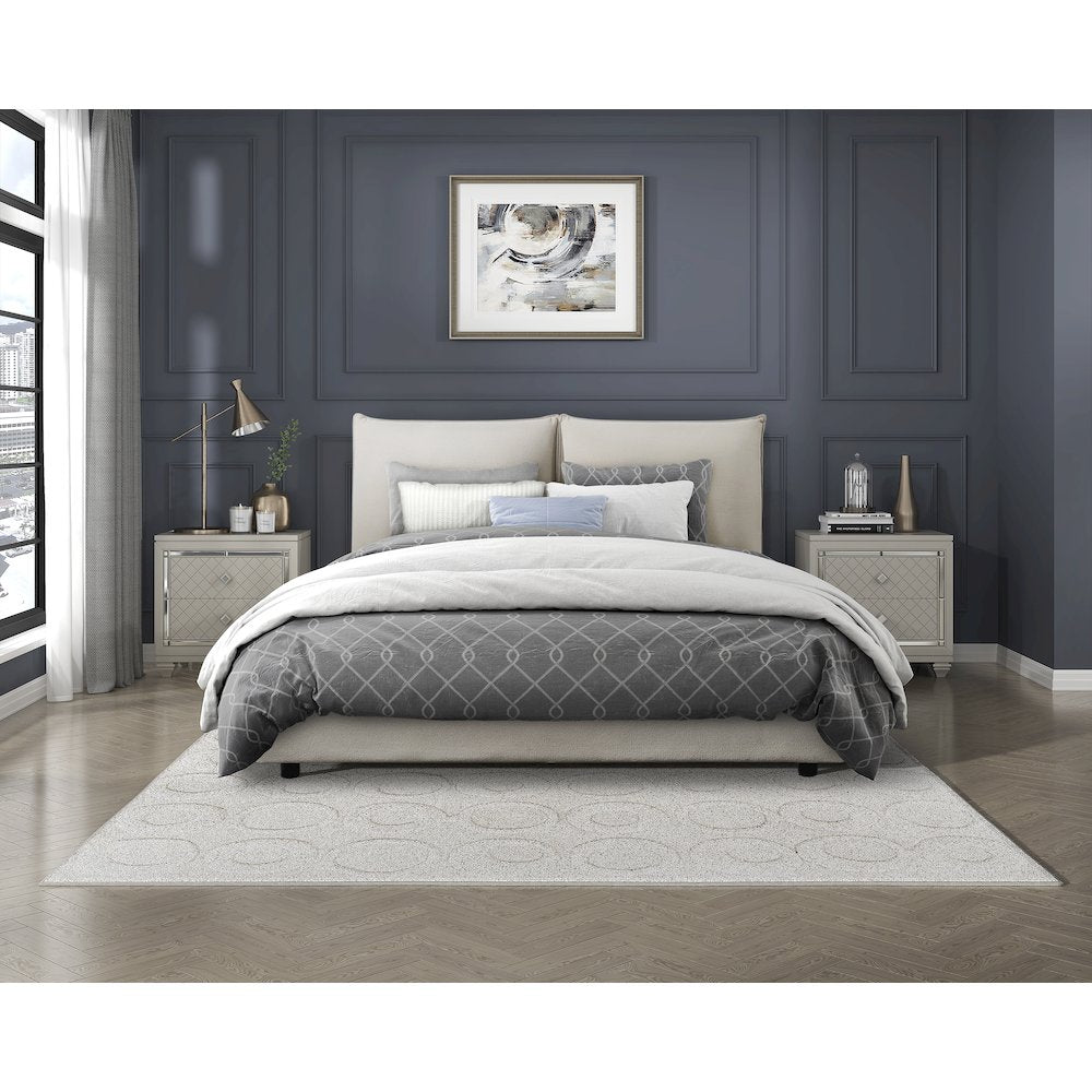 Linna Chenille Eastern King Platform Bed in Beige