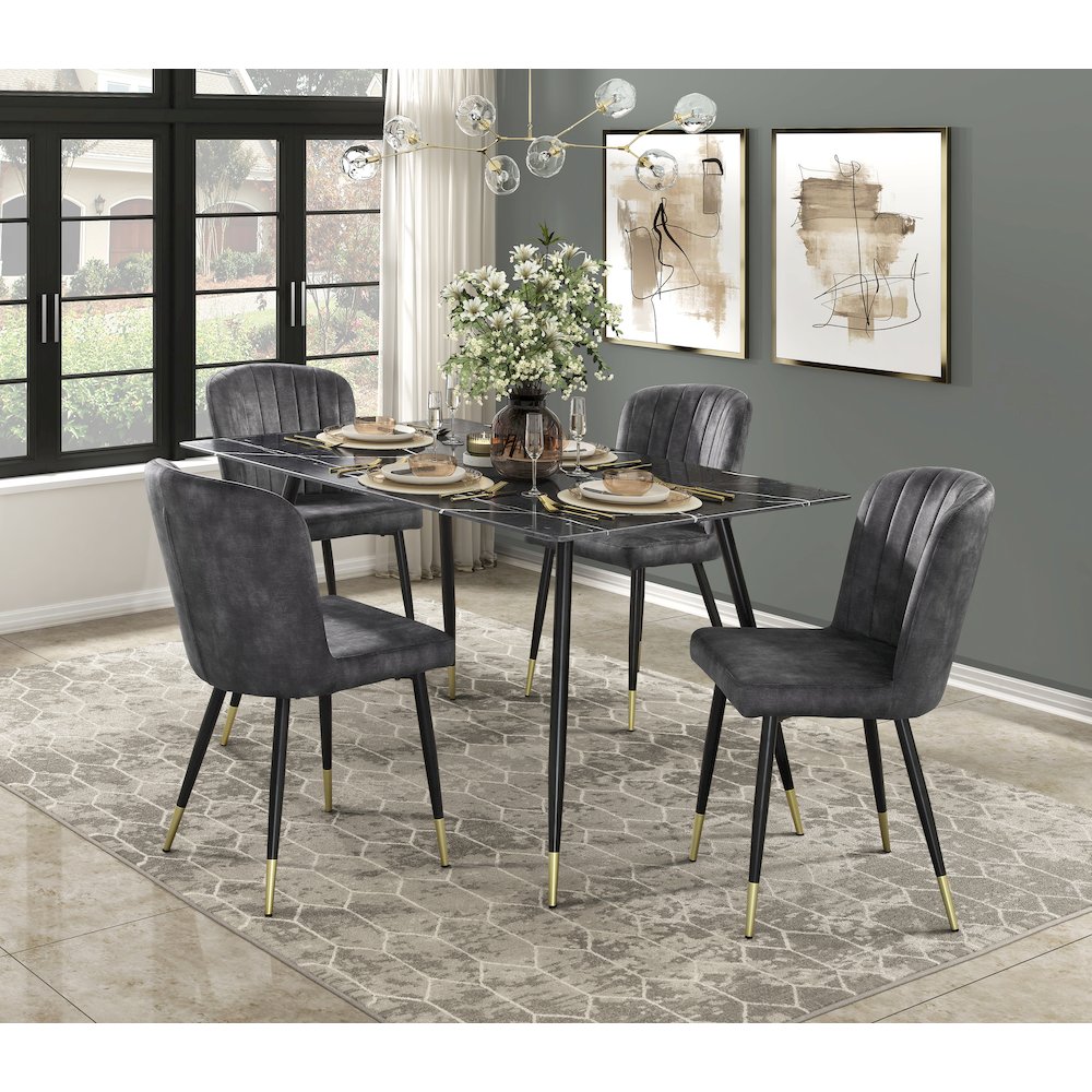 Clemente Velvet Dining Room Side Chair, set of 2 in Charcoal