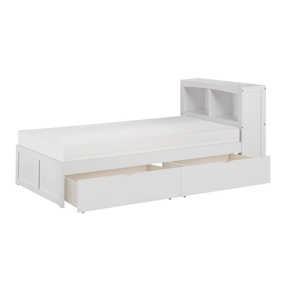 Galen Pine Twin Bookcase Bed with Storage Boxes in White
