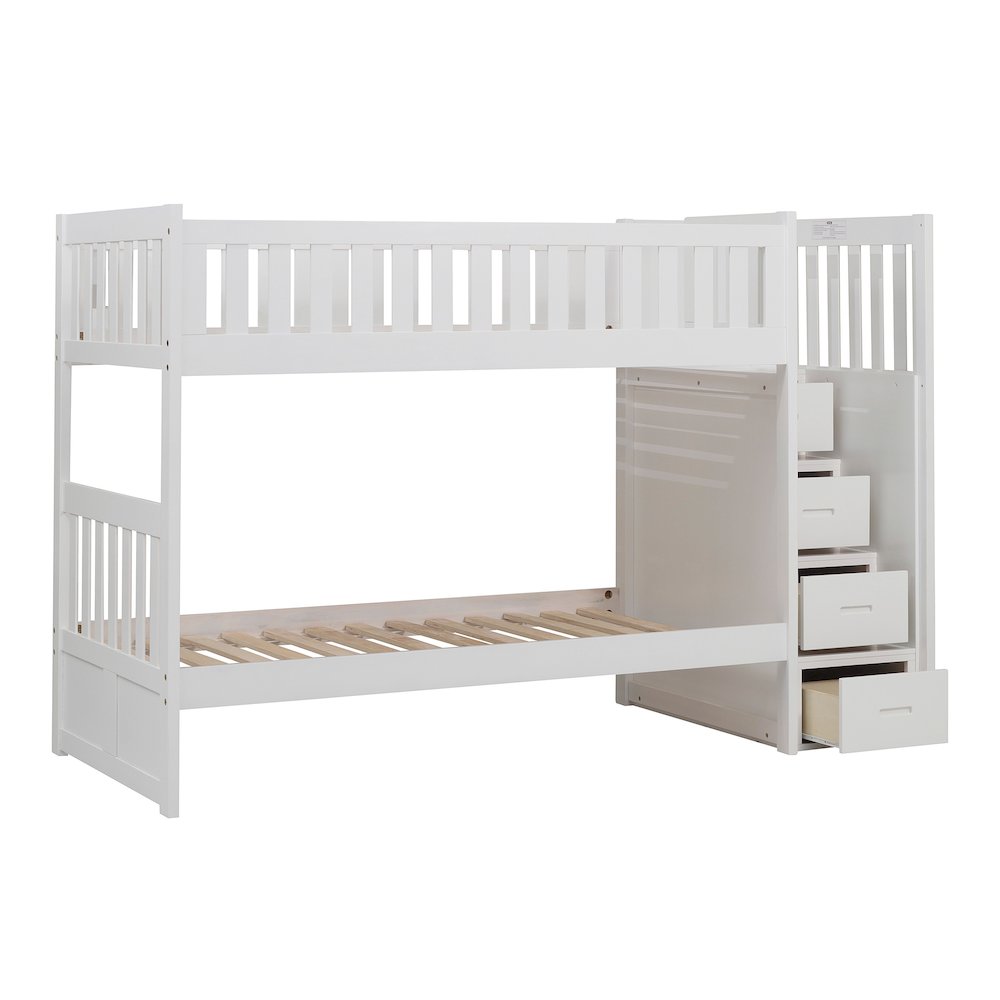 Galen Pine Bunk Bed with Reversible Step Storage in White