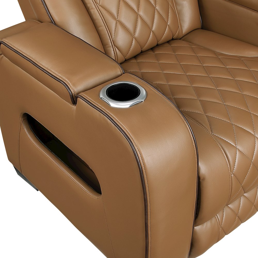 Fairway Faux Leather Power Double Reclining Sofa in Brown