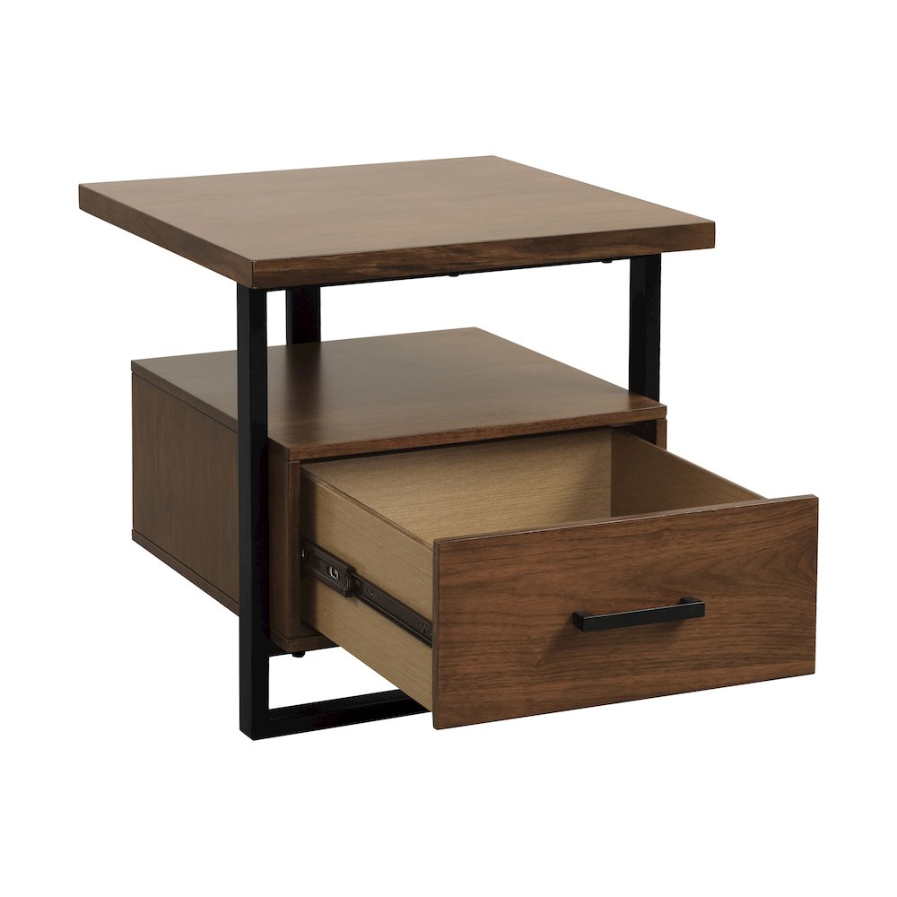 Sedley Asian Hardwood End Table with Functional Drawer in Walnut