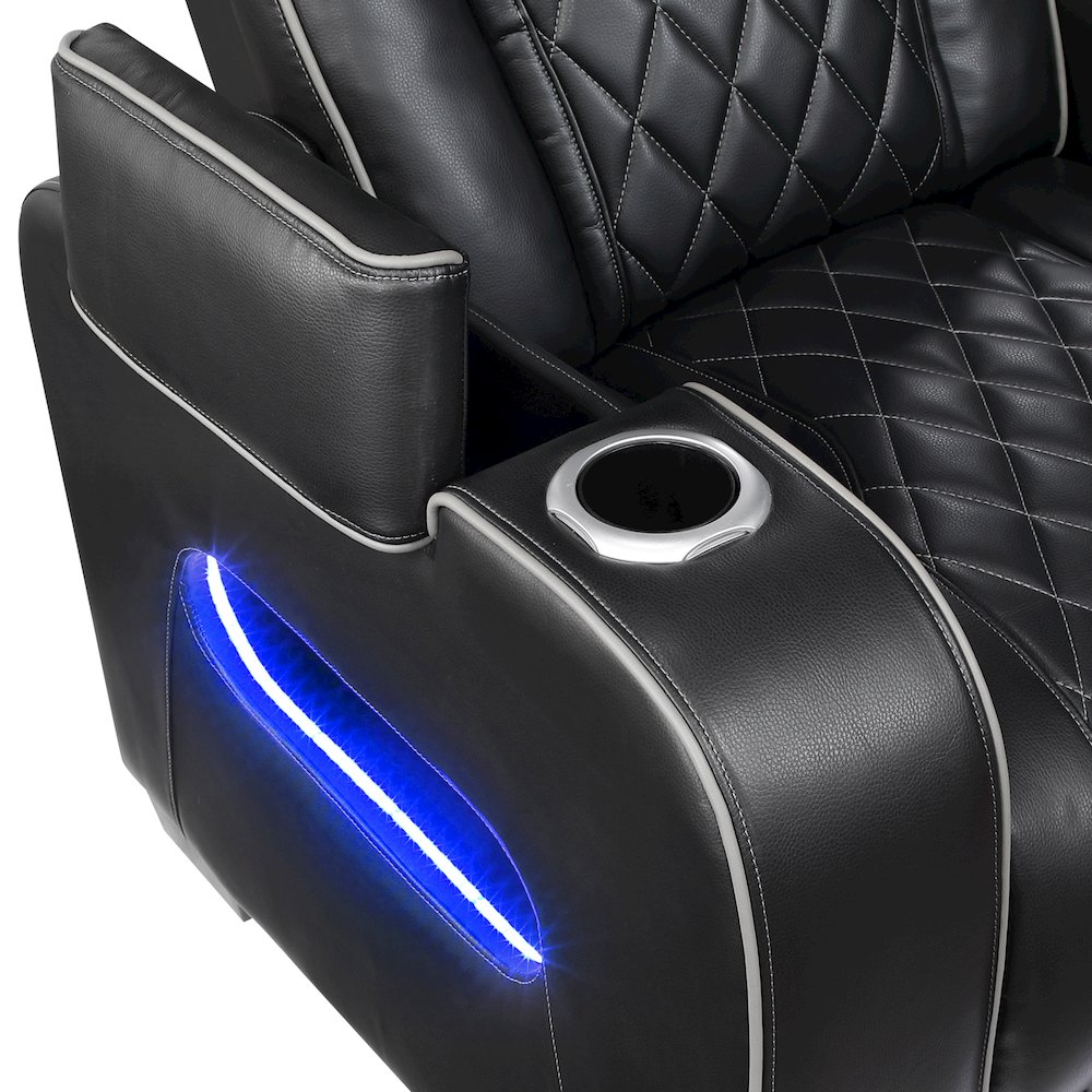 Fairway Faux Leather Power Double Reclining Love Seat in Black
