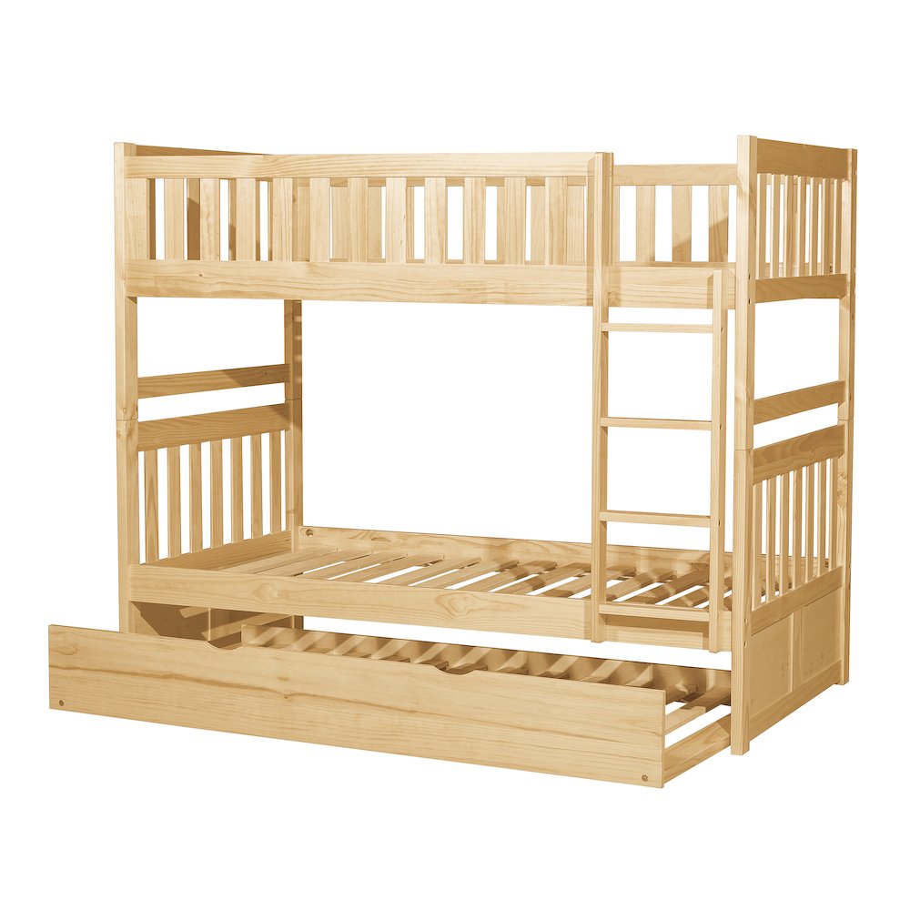 Bartly Pine Twin over Twin Bunk Bed with Trundle Bed in Natural Pine