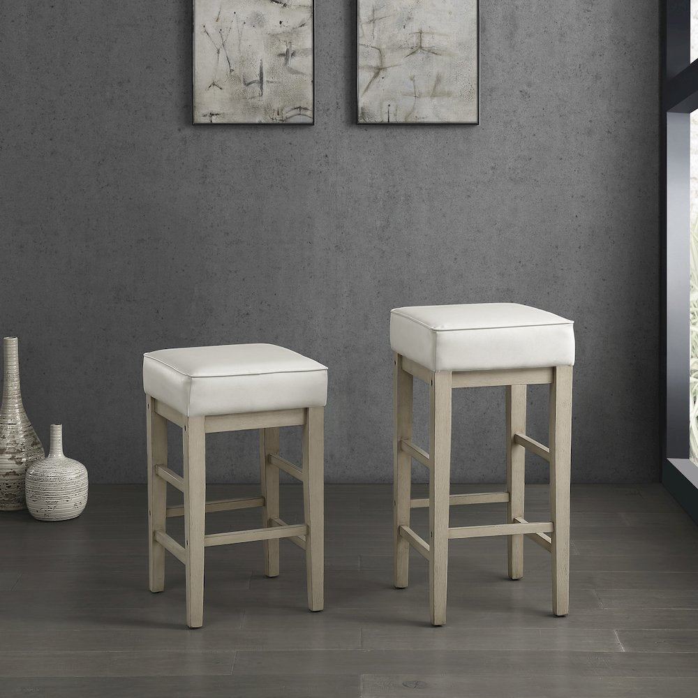 Pittsville Solid Wood 24" Height Square Stool, Set of 2 in White